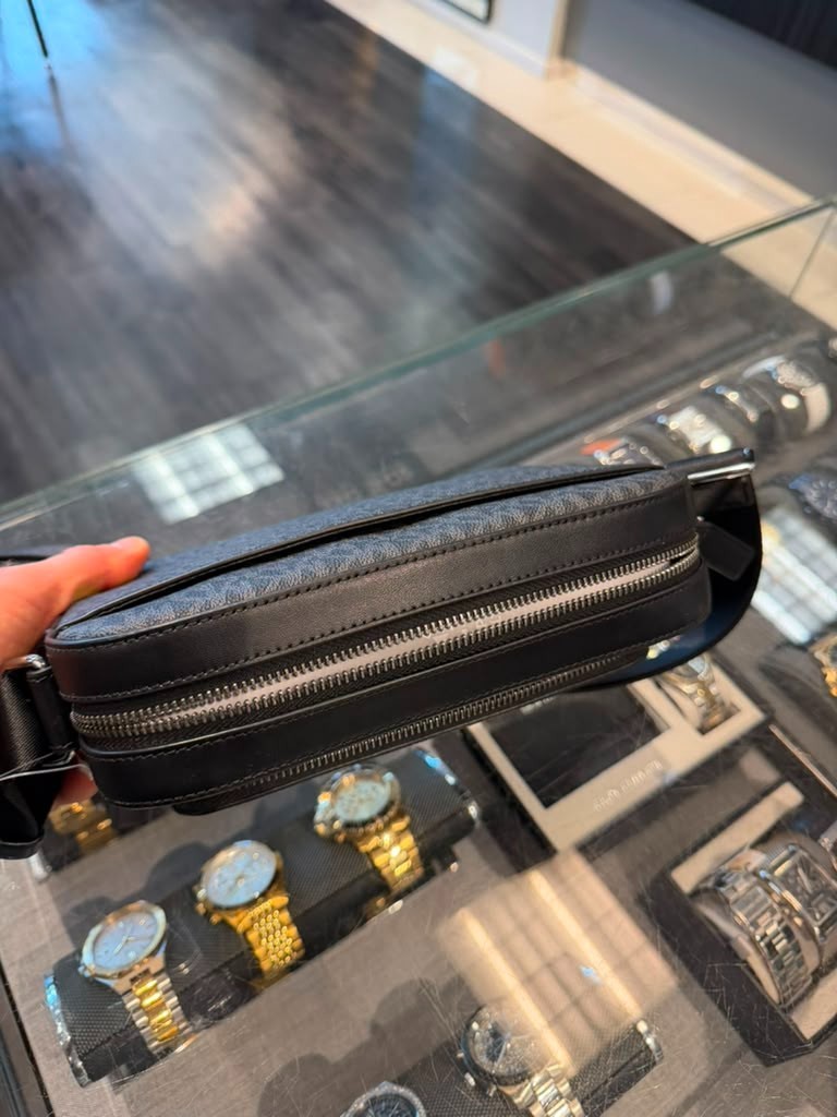 Michael Kors Cooper Men Signature Logo EW Utility Crossbody Flight Bag Black