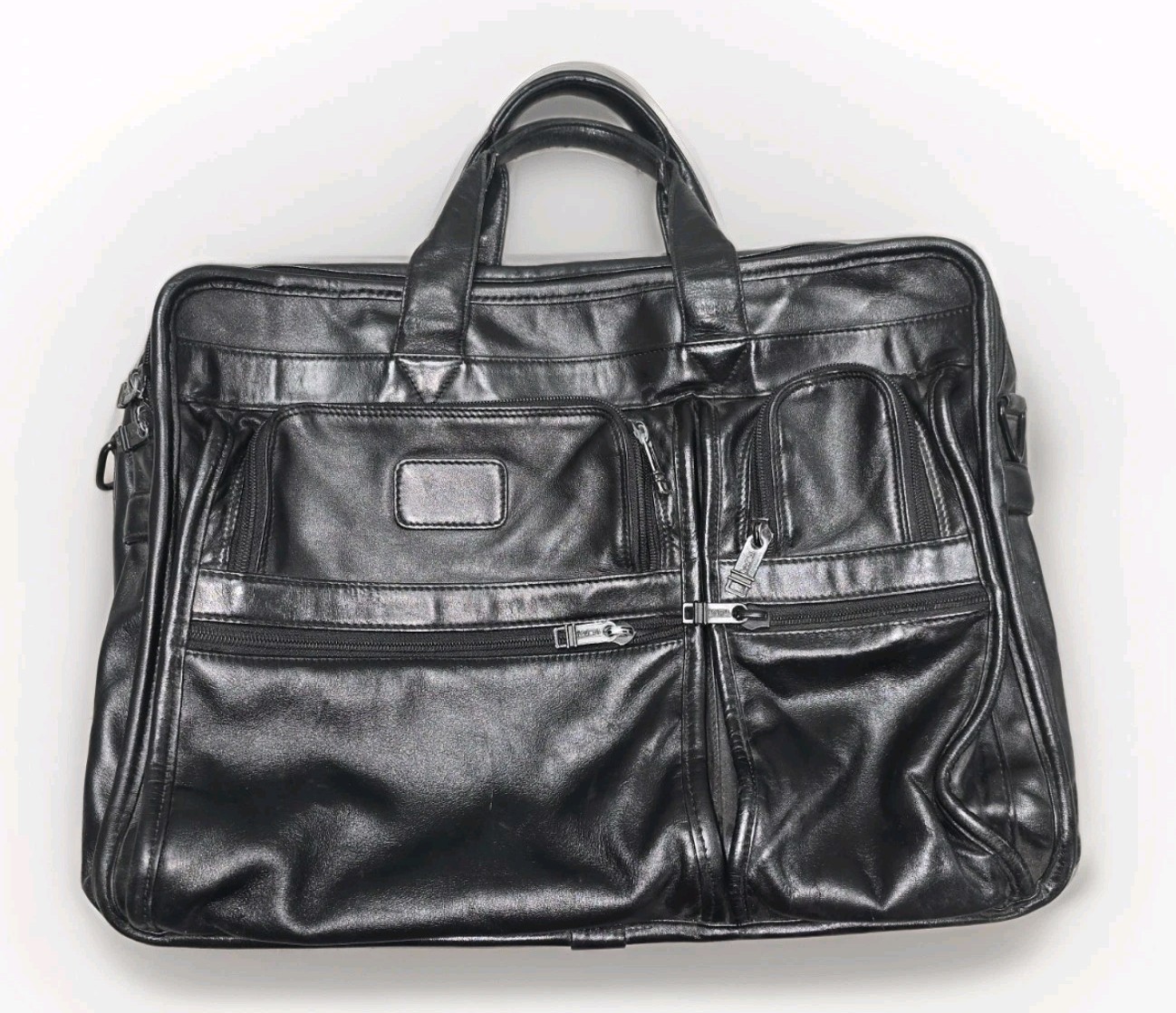 TUMI Alpha Black Leather Expandable Briefcase Laptop Bag Strap