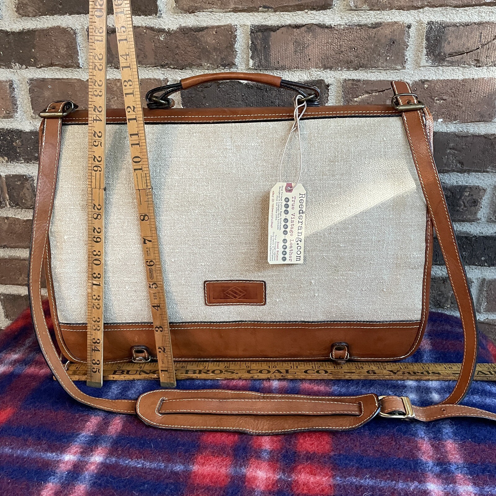 VINTAGE 1990s JOSEPH ABBOUD HEMP CANVAS LEATHER MACBOOK PRO BRIEFCASE BAG R$998