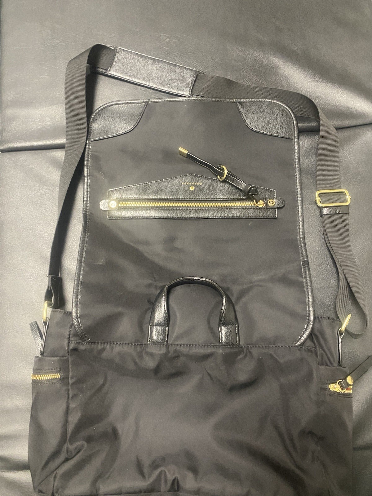 Travanti Made In Italy Laptop Crossbody Messenger Black