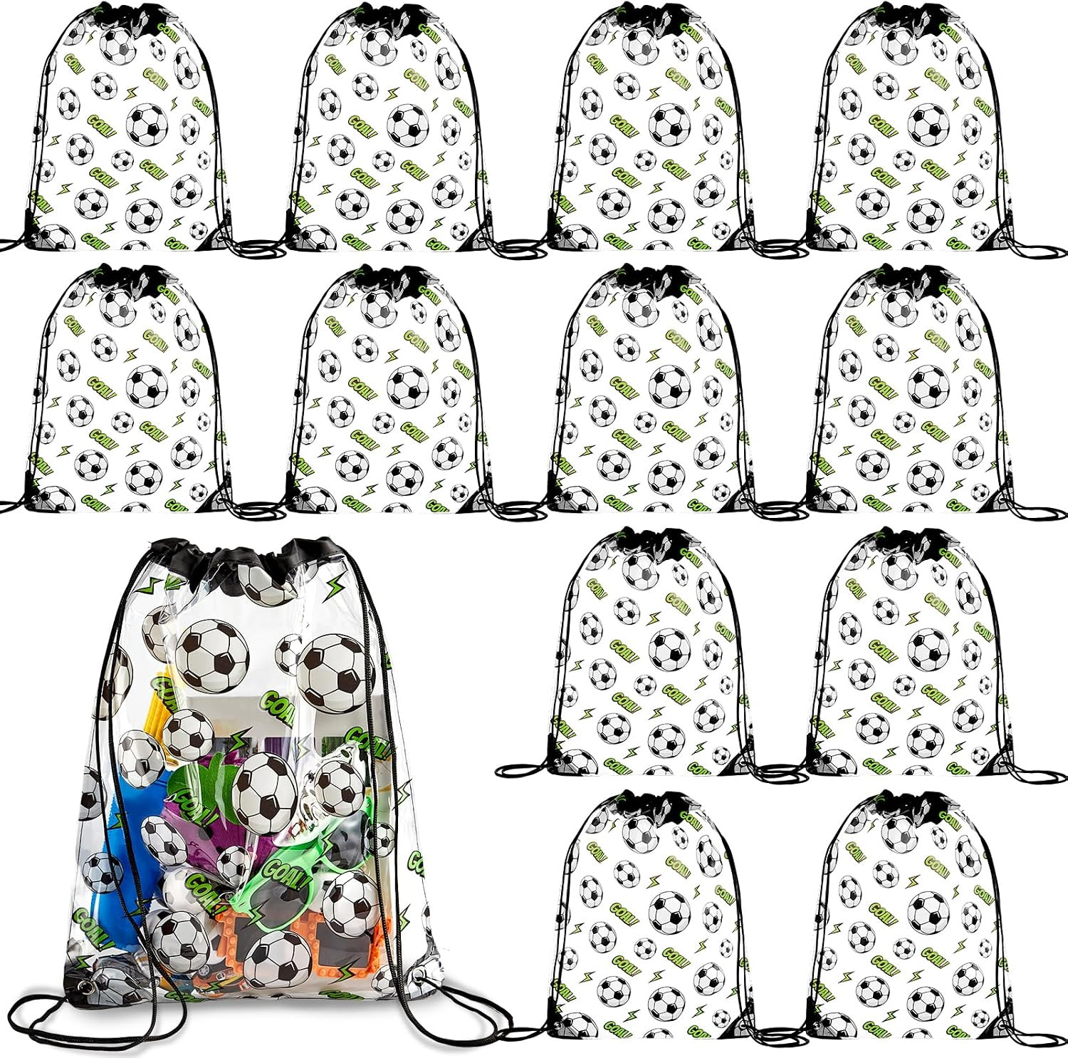 12 Pack Clear Soccer Drawstring Bags Ball Game Srting Backpacks 17 × 13 Inch Goo