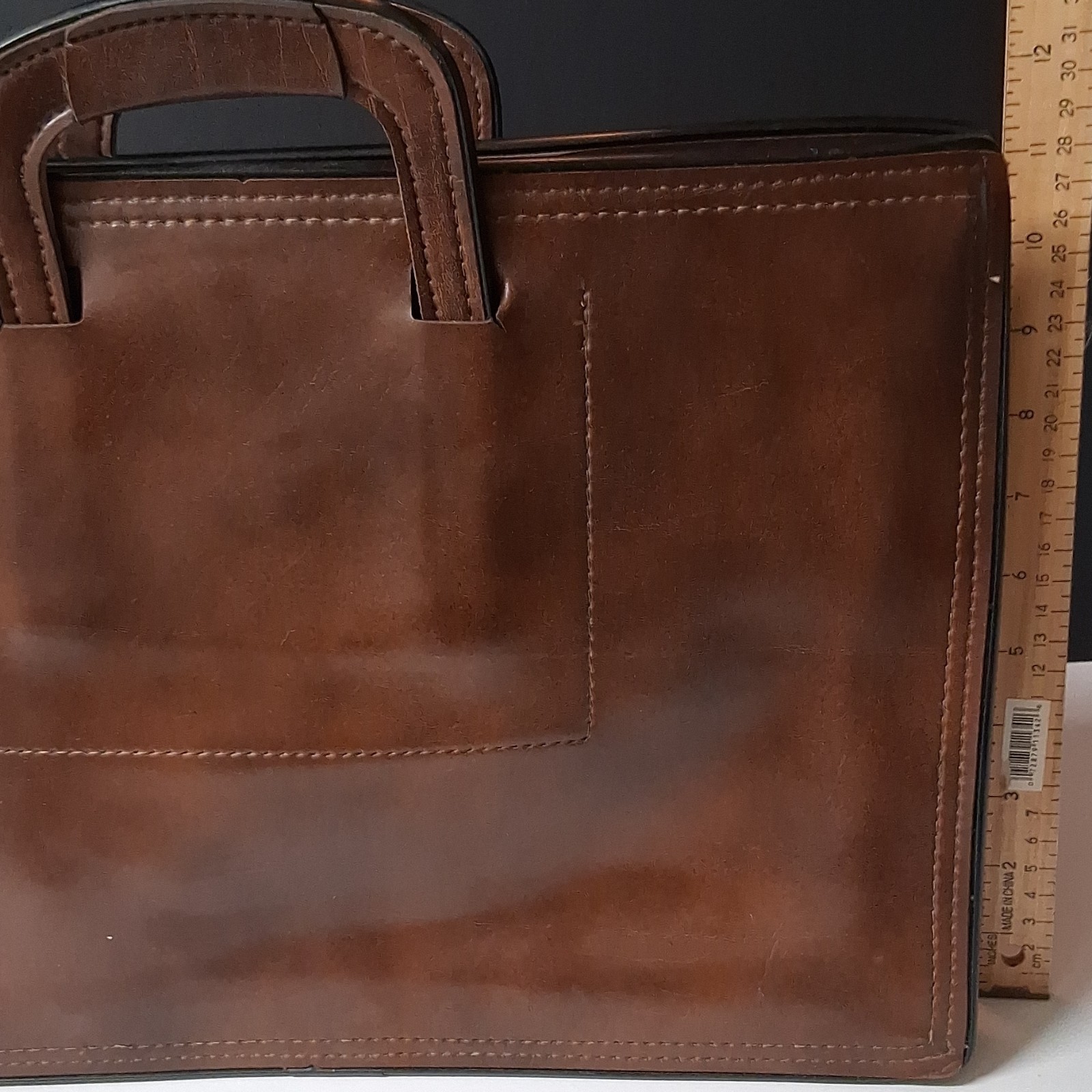 Brown Briefcase Document Case Top Handle Zip Closure Interior Pocket Unisex
