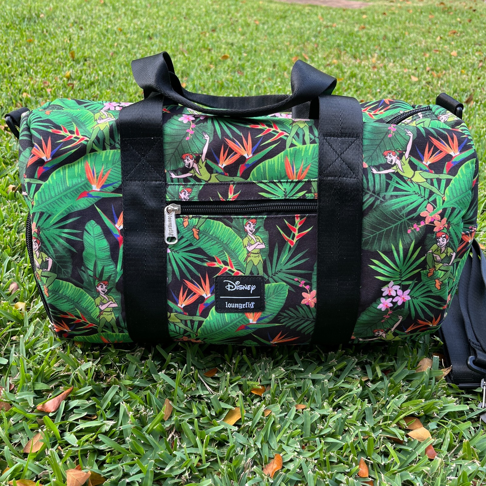 Loungefly Disney Peter Pan Duffle Bag Hawaii Tropical Floral Shoulder Strap NEW