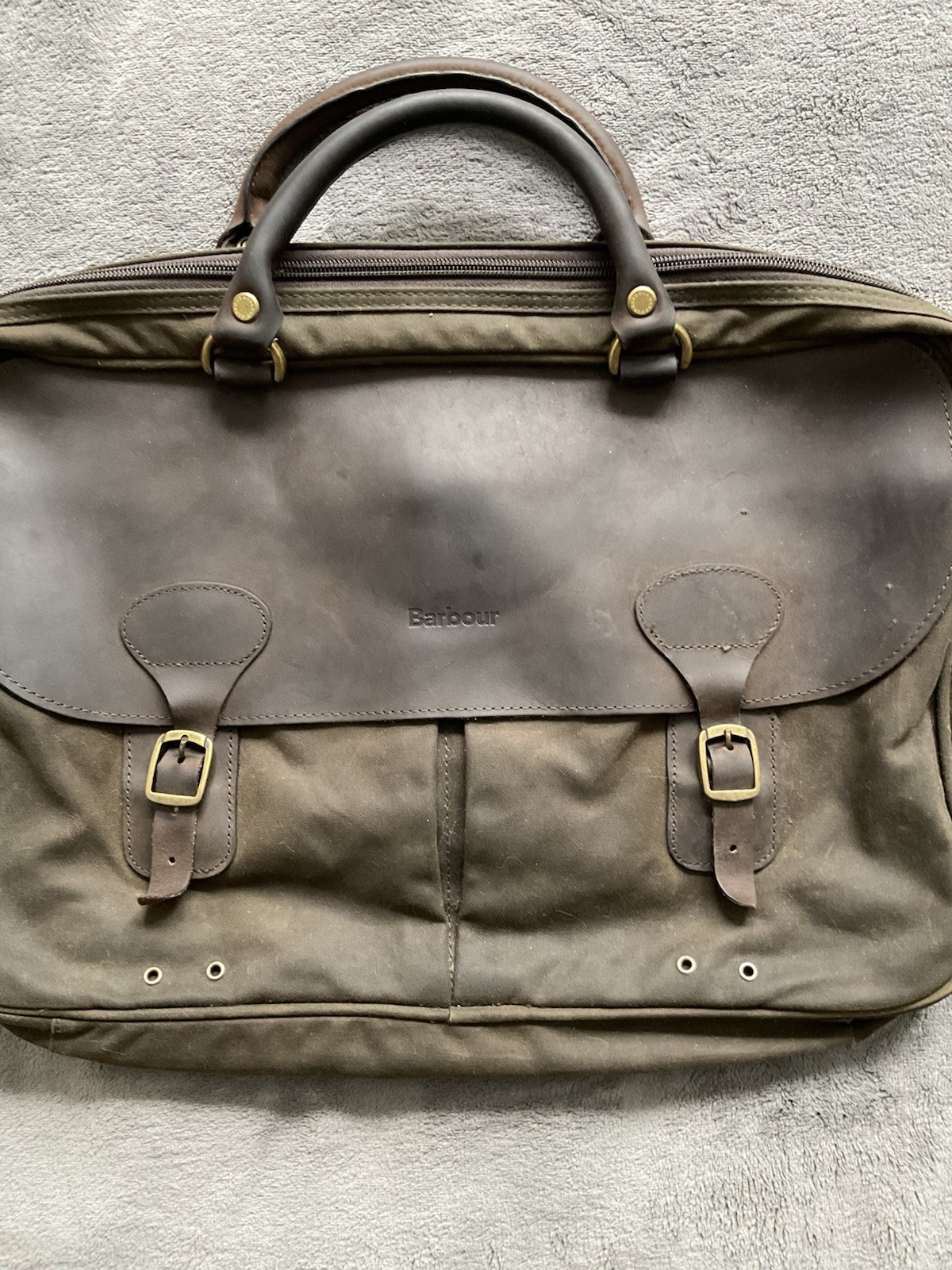 Barbour Waxed Cotton & Leather Briefcase Bag Olive Green( No Strap)