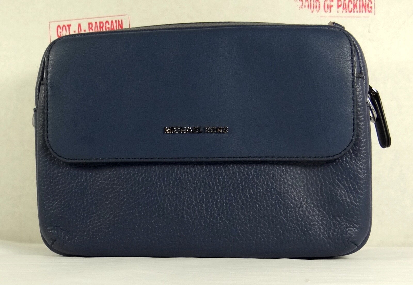 Michael Kors Hudson Blue Denim Pebbled Leather Utility Messenger Crossbody Bag