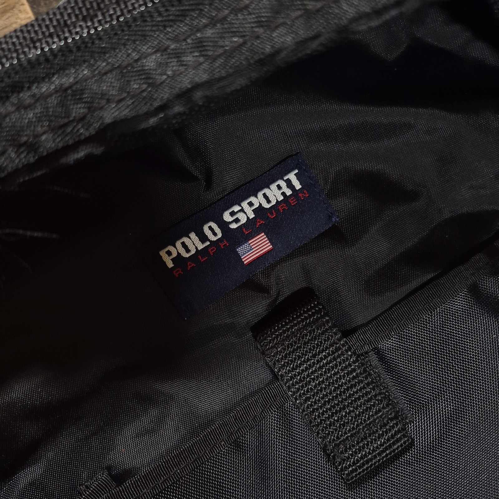 Vintage Polo Sport Ralph Lauren Navy Backpack USA Flag Logo 90s Nylon