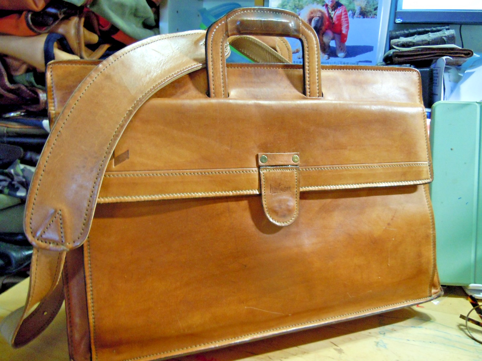 VTG Hartmann American tan Belting Leather Attache Briefcase With Strap #6