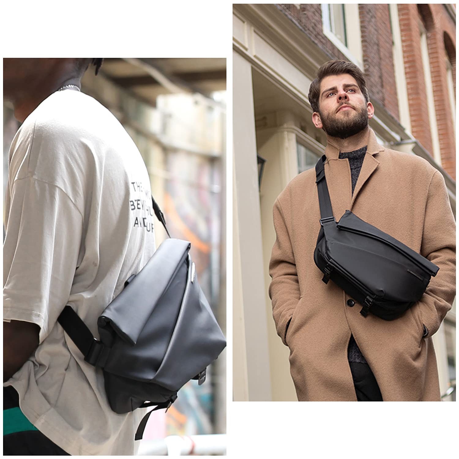EDC Sling Bag for Men, Expandable 5L-6L Capacity, Black, Versatile Everyday Use