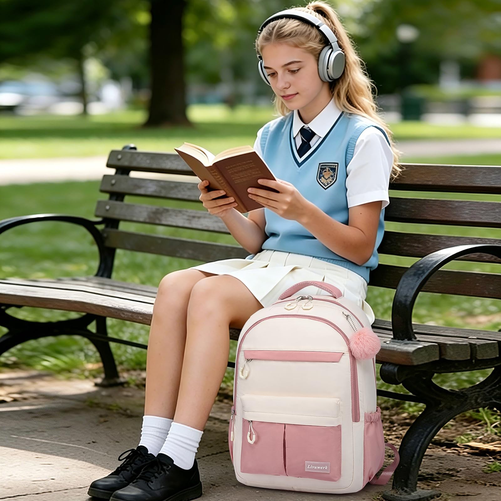 School Laptop Backpack for Teen Girls: 15.6 Inch Cute College Bookbag Waterproof
