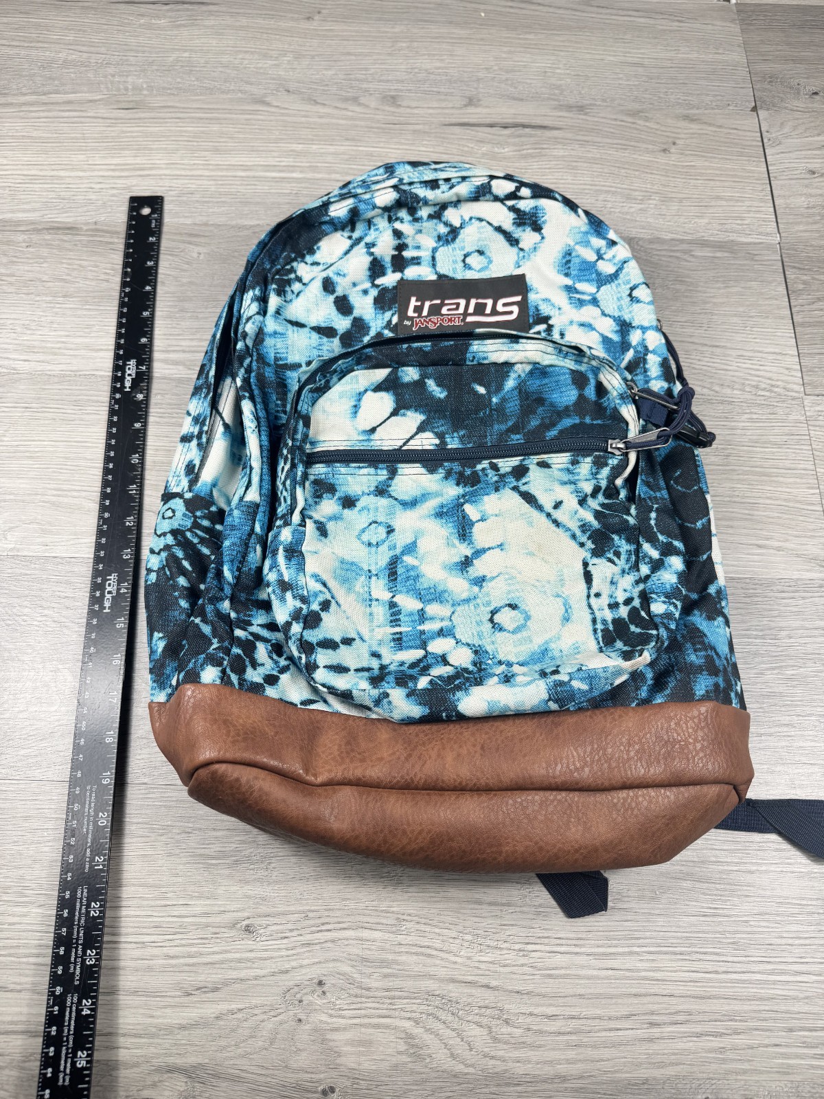 Jansport Backpack Blue Leather Bottom Tie Dye Geometric School Student Day Pack