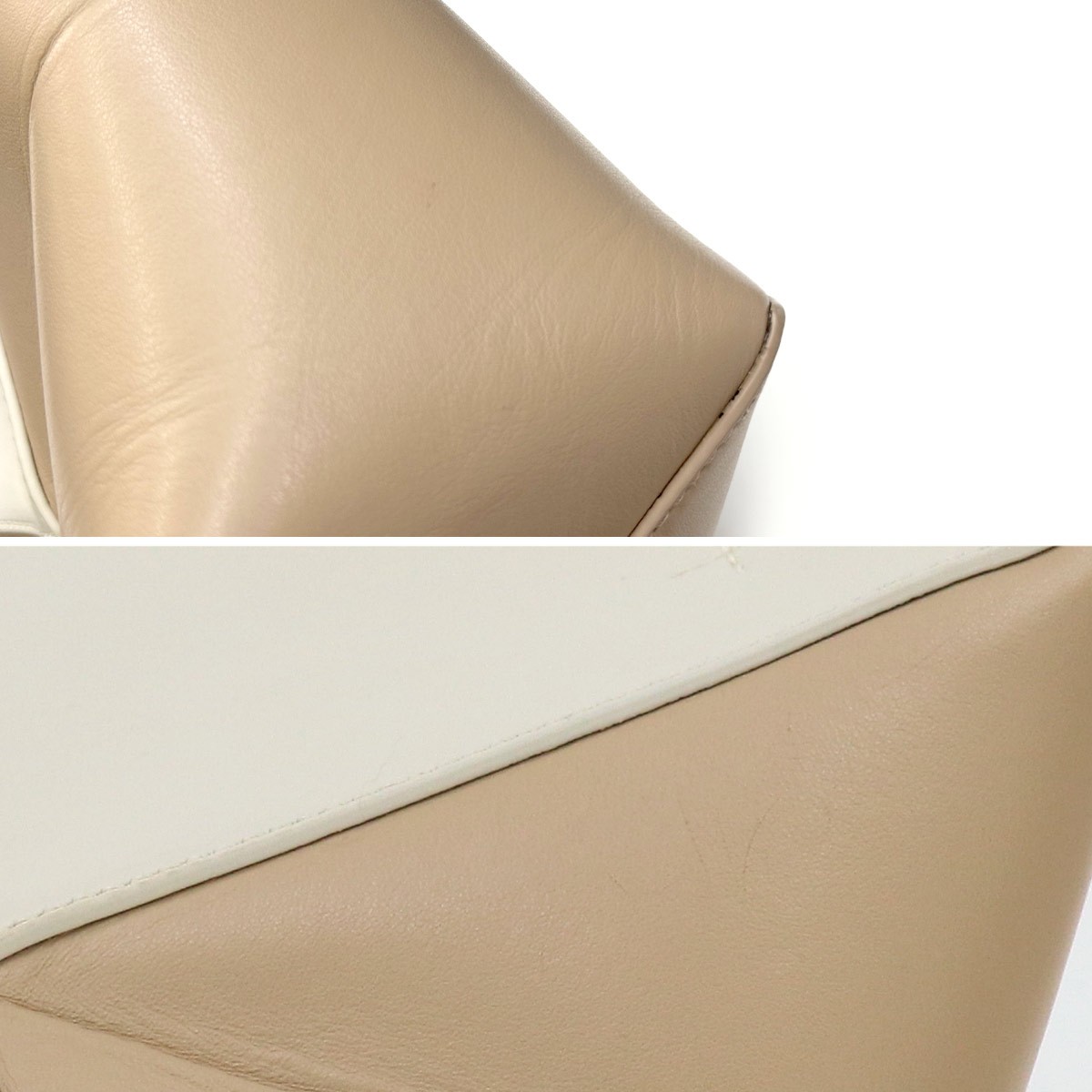 LOEWE Mini Puzzle Fold 2way Tote Shoulder Bag Leather Beige White 90330891