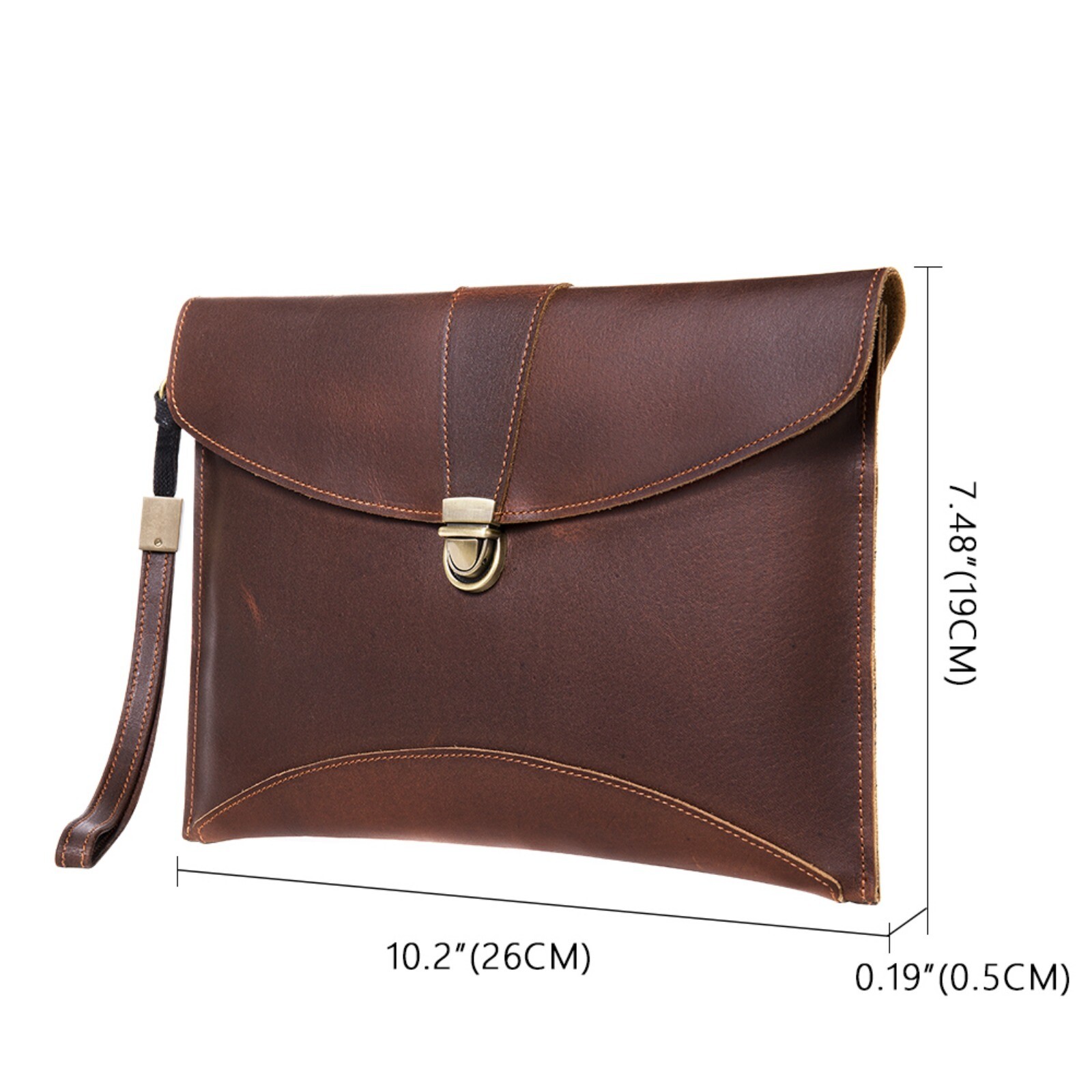 Men’s Leather Clutch Bag with Wrist Strap Business Travel Pouch Workwear Bags Sz