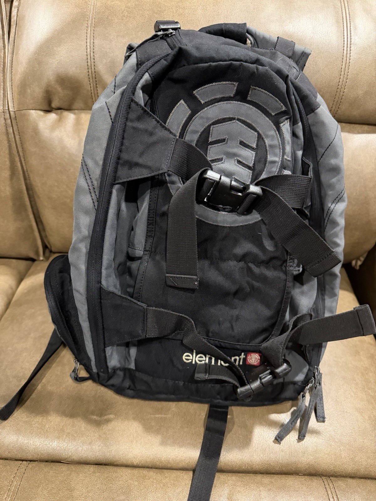 Element Black/Gray Logo Backpack Padded Pockets Zip Buckle Mojave