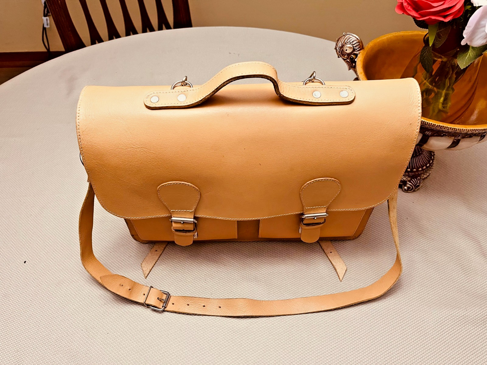 Natural Tan Saddle Leather Briefcase / Messenger Bag / Backpack – Germany
