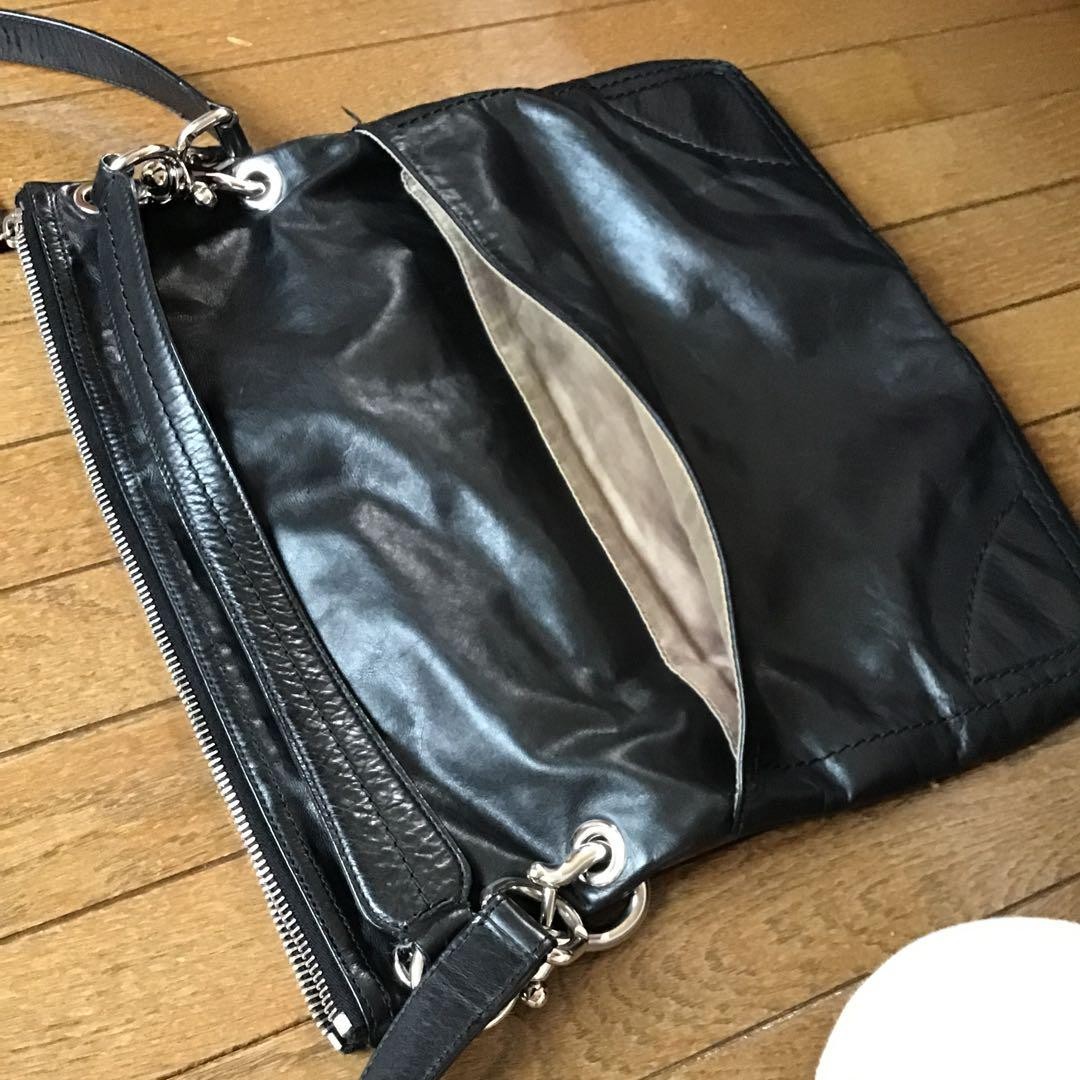 Bally Men’s Black Leather Shoulder Bag Square Silver hardware Size 34x34cm