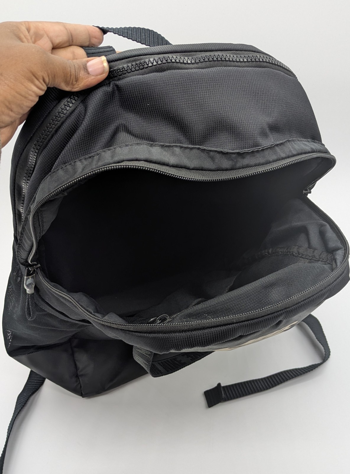 Nike Essential Air Logo Backpack CW9269-010 Metallic Gold Black School Athletic