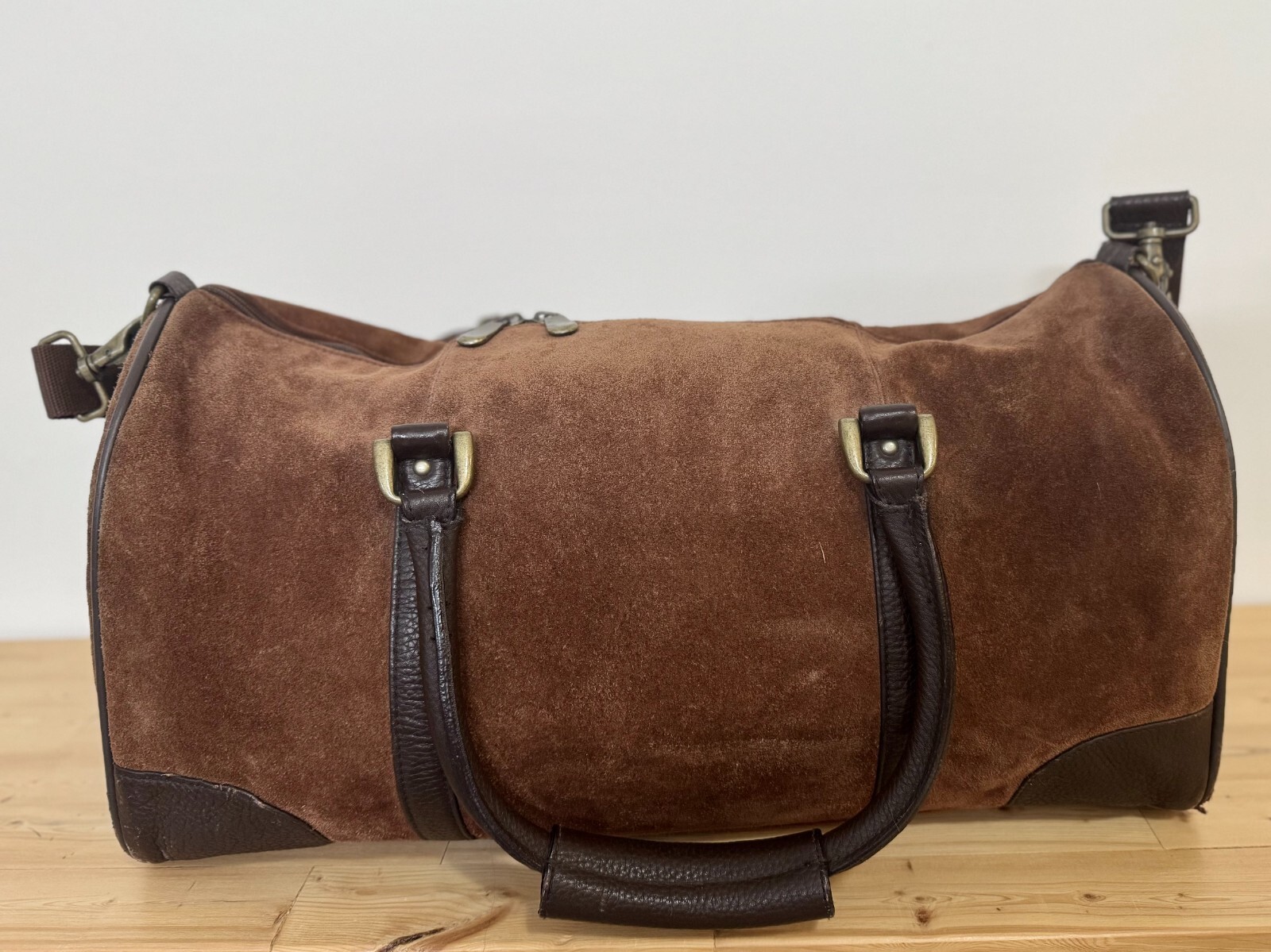 RARE Vintage Marlboro Leather Suede Grit Gear Weekender Duffel Bag Brown