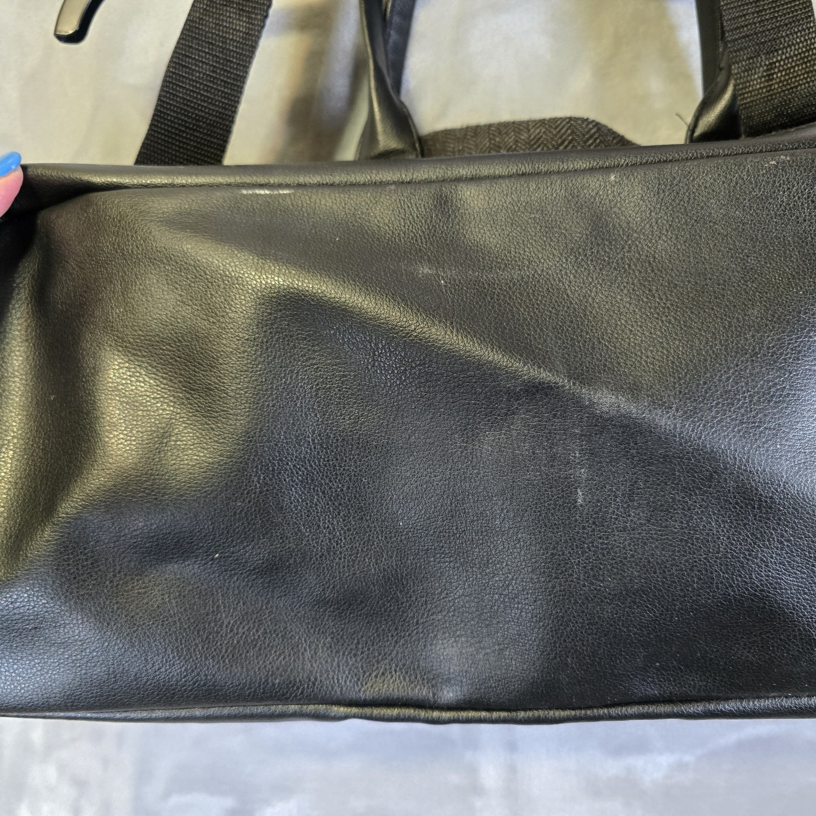 John Varvatos Gray Fabric Black Leather Trim Handles Duffle Bag – Fair