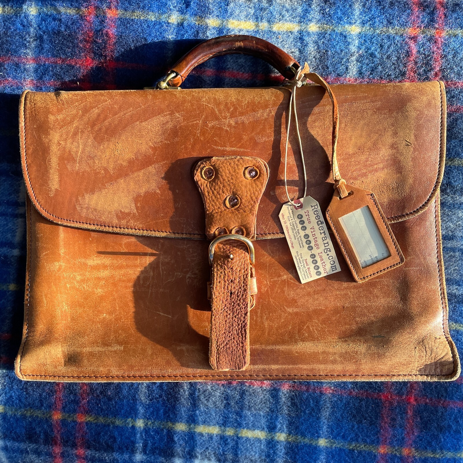 ONE-OF-A-KIND 1980s BRITISH TAN SADDLE & MOOSE LEATHER MACBOOK BRIEFCASE BAG