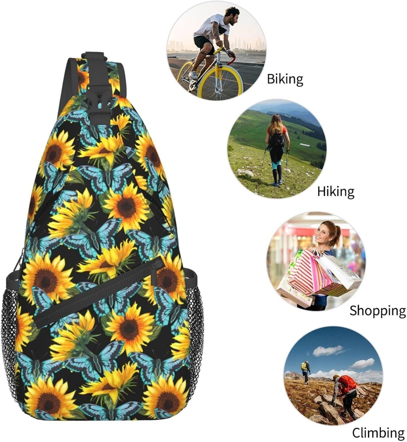 Sunflower And Blue Butterfly Sling Bag One Size Sunflower and Blue Butterfly 25