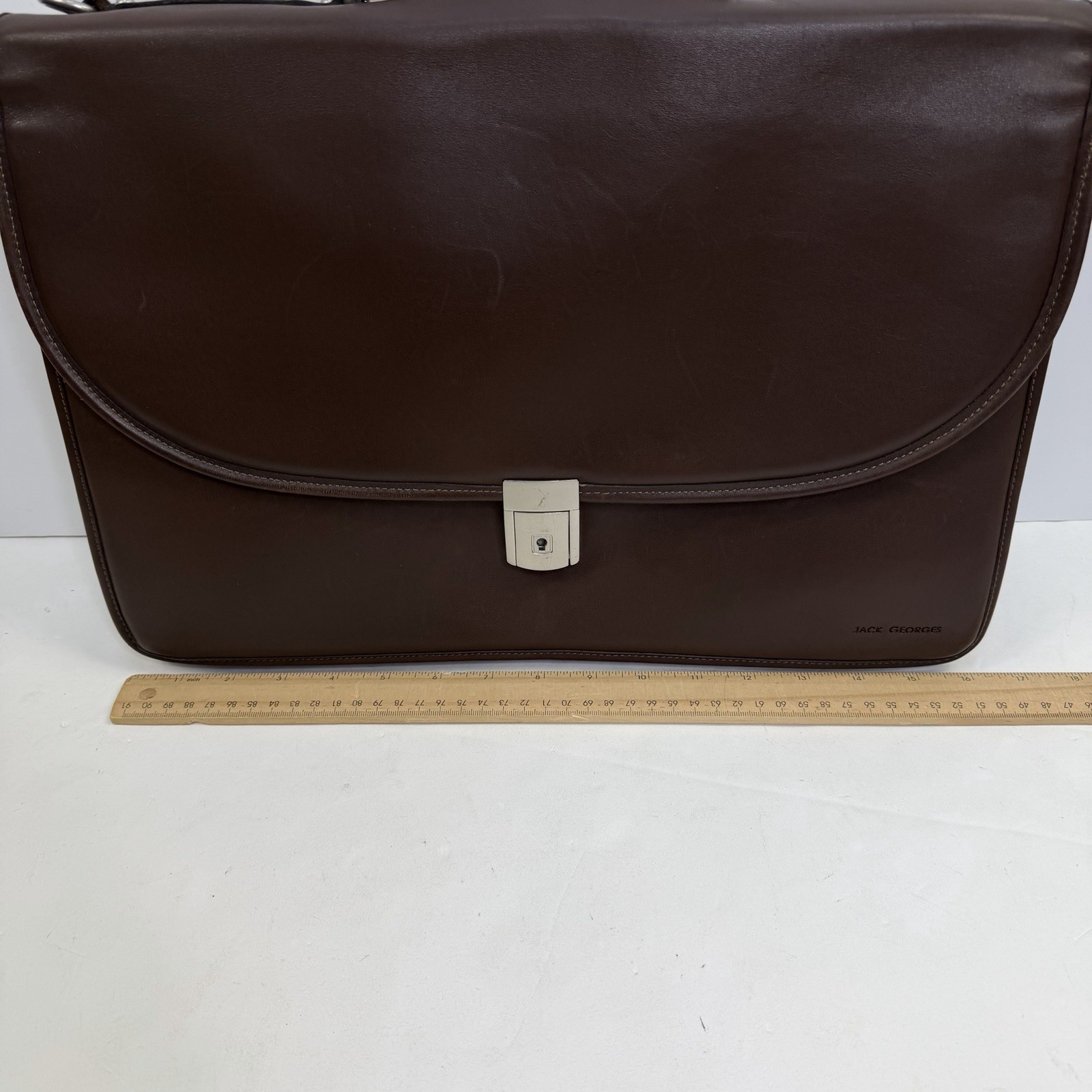 Jack Georges Brown Leather Briefcase Messenger Flap Bag Lock w/ Keys – 16” – USA