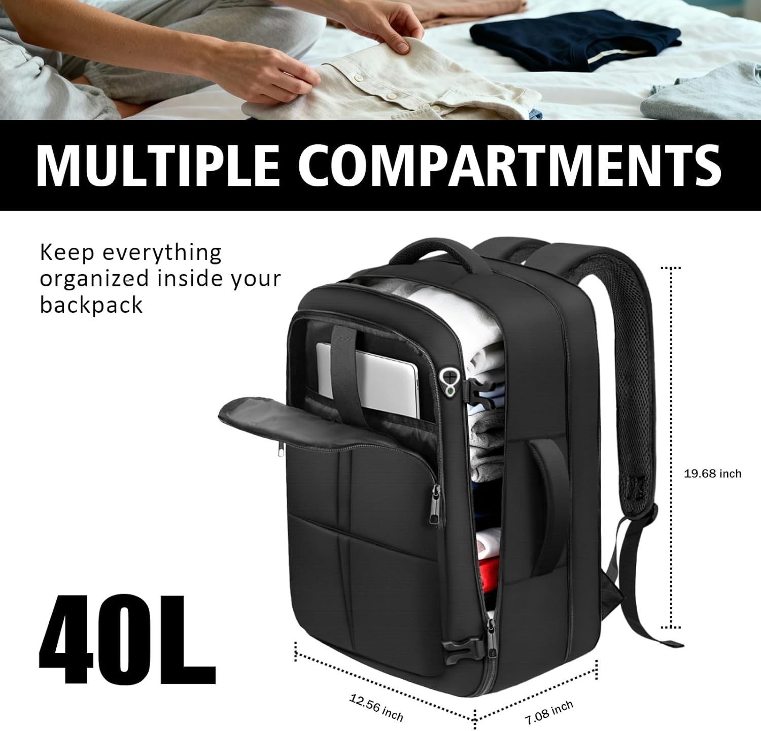 Travel Backpack, 50L Expandable Extra Large Laptop Backpack, Carry On Backpack