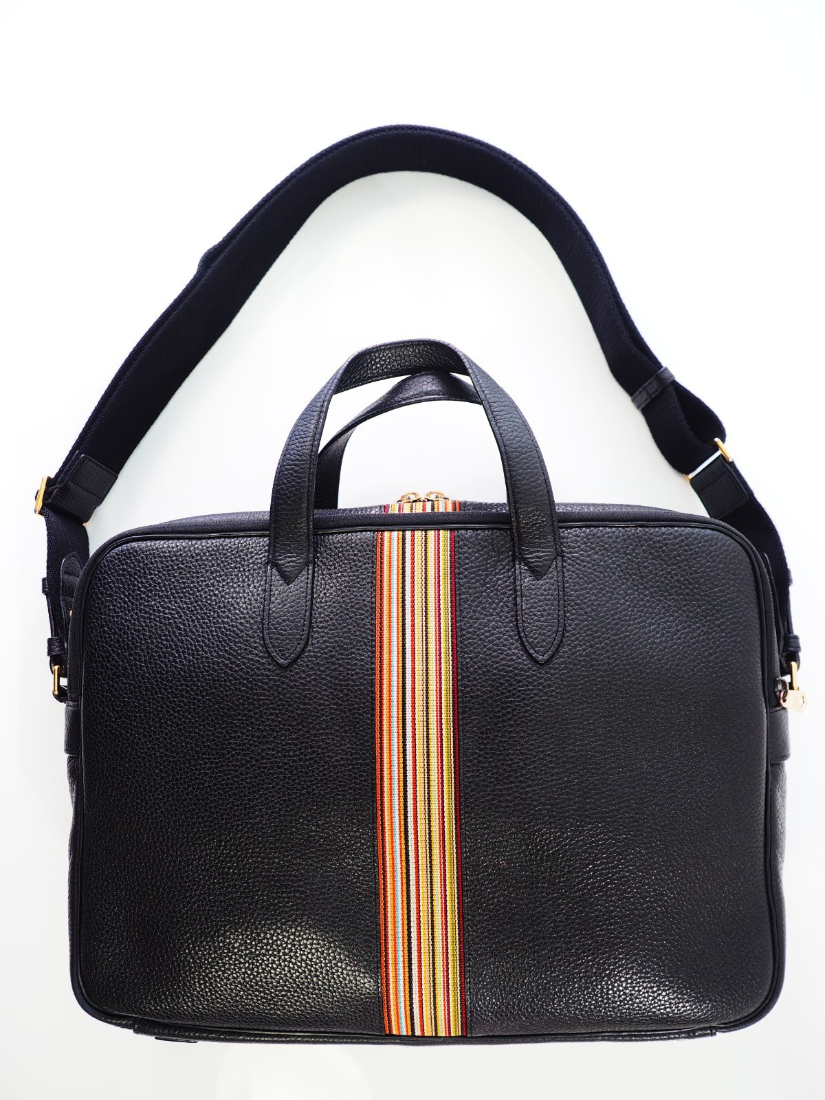 Paul Smith Bag Signature Stripe City Webbing Black Leather Folio Crossbody