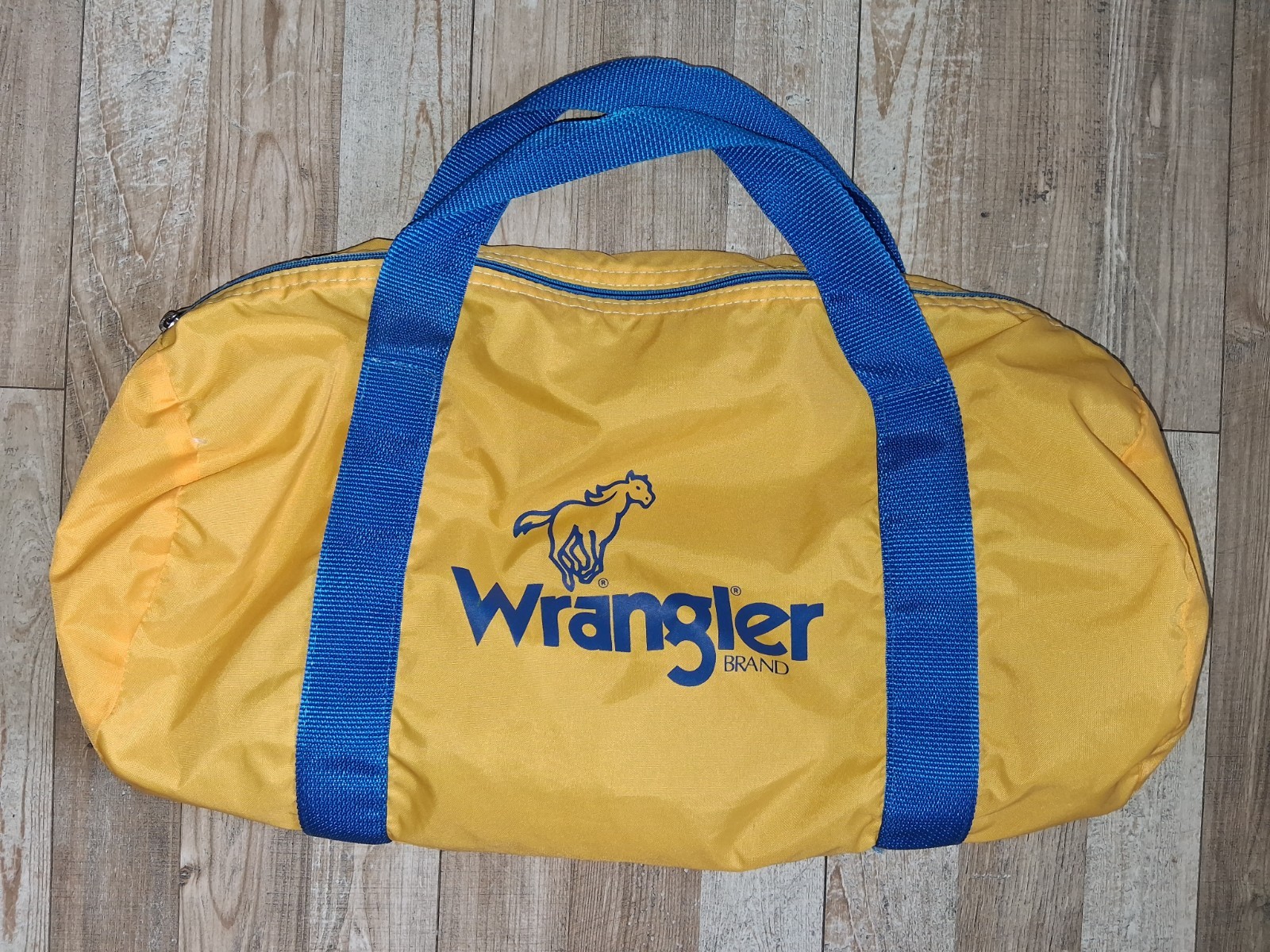 VINTAGE Wrangler Duffle Bag Vintage Luggage Yellow Blue Cowboy Duffle Bag
