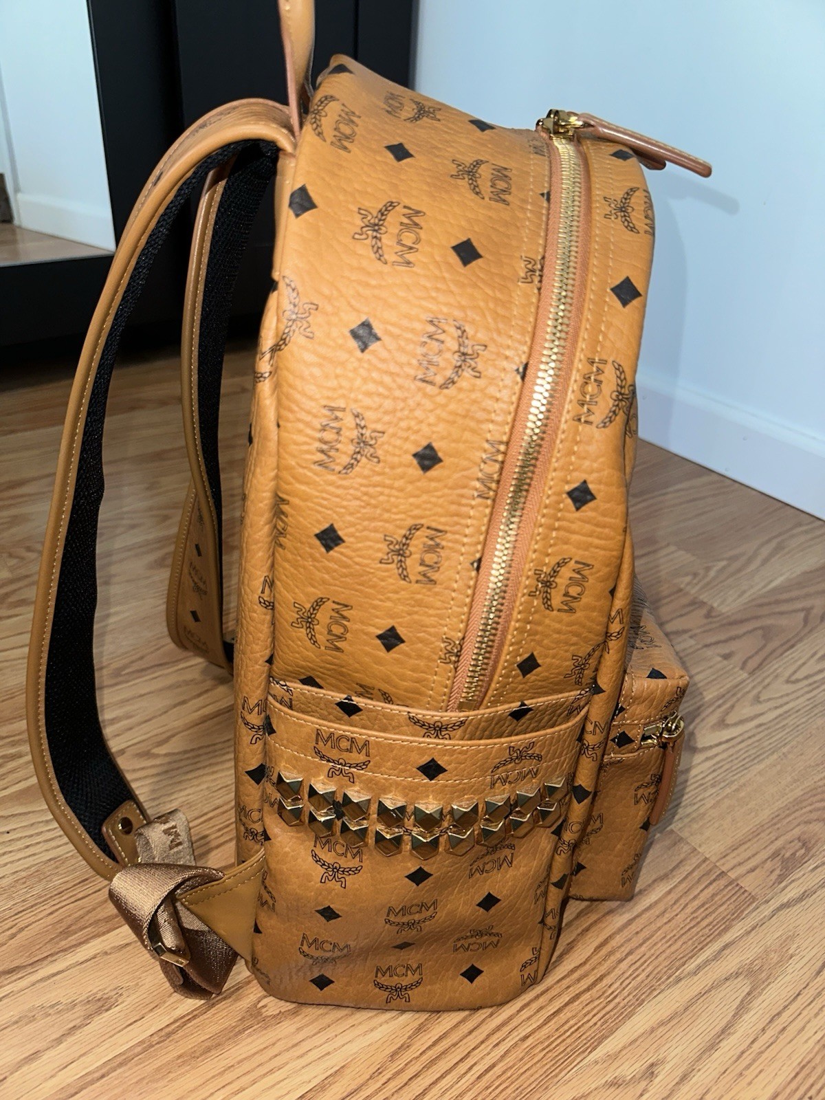 MCM Stark Backpack In Side Studded Visetos (2017) – Cognac – Medium -Barely Worn