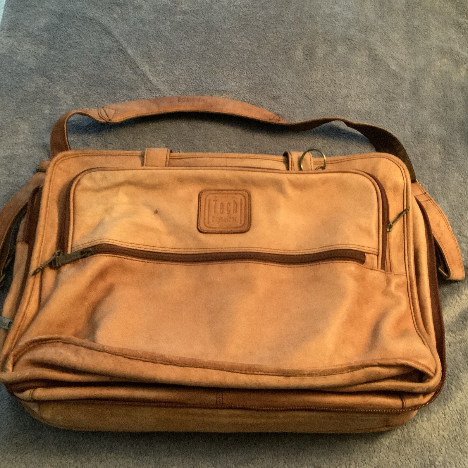 Leather Tech Organizer Soft Handmade Laptop Messenger Bag – Tan Heavy Duty