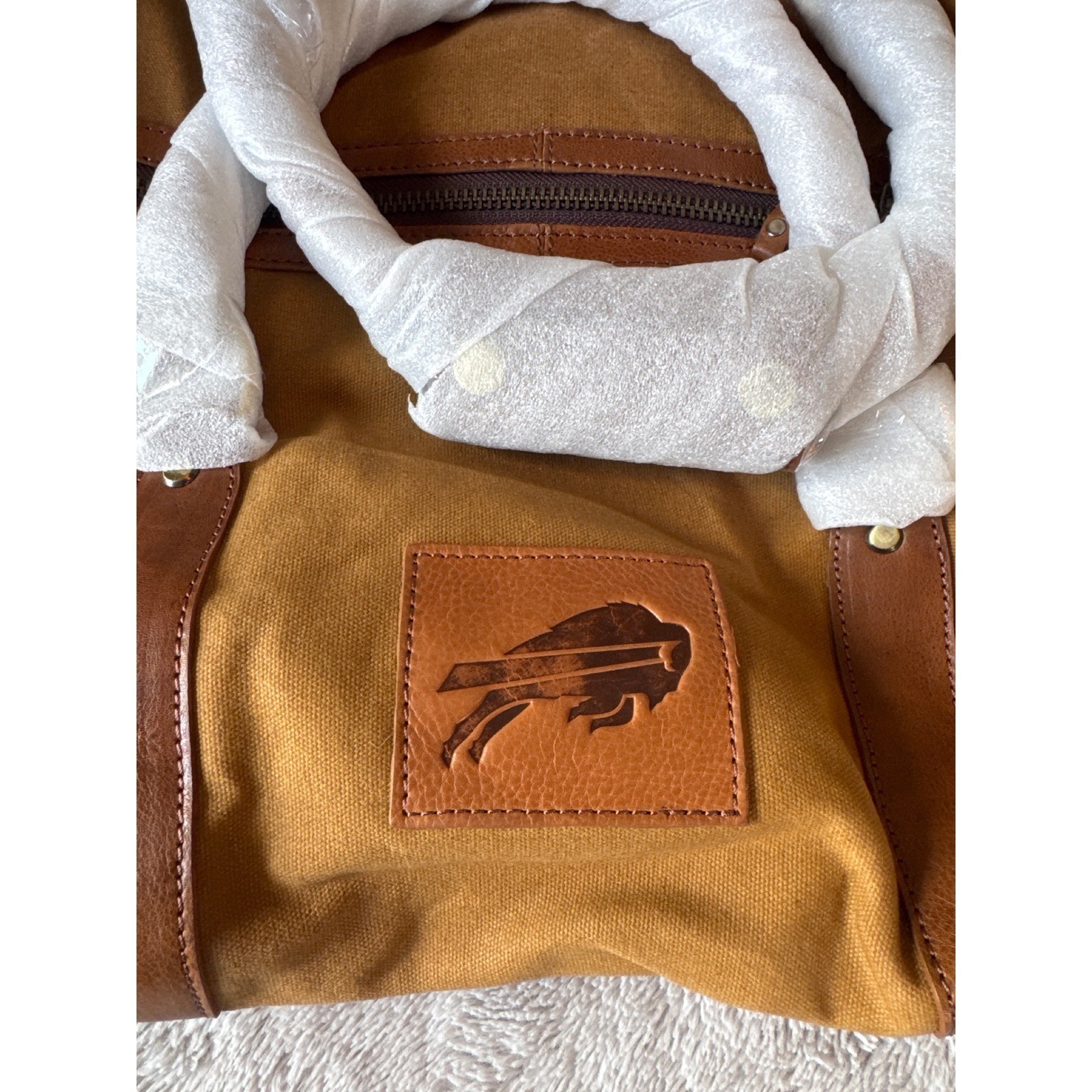 FH Wadsworth NYC Buffalo Bills Canvas Leather Duffel Bag Brown Travel Weekender