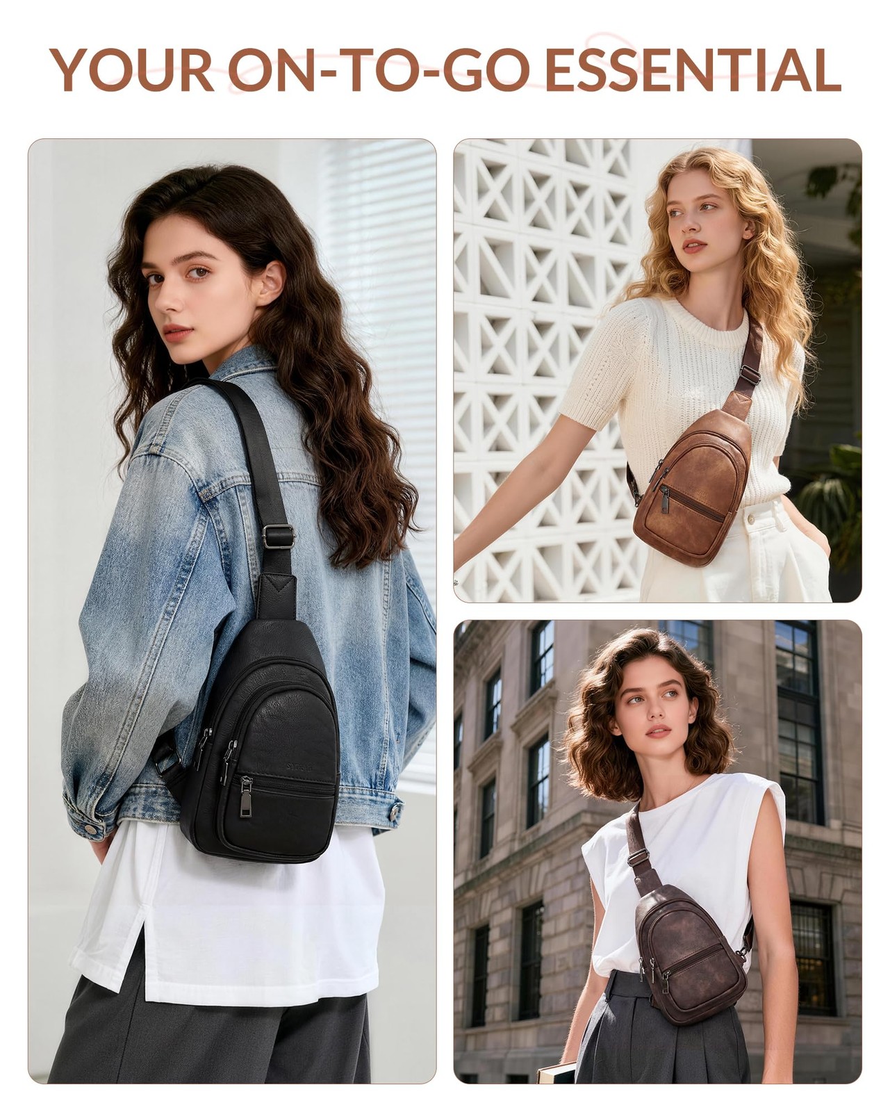 SYTRAH Sling Bag for Women, Crossbody 12.3″H x 5.9″L x 3.7″W, Z-mocha Cofee