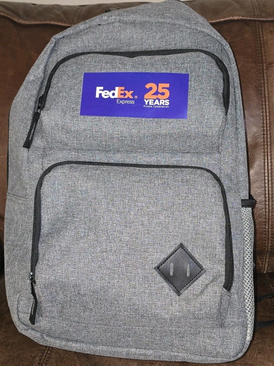 FedEx Express Backpack 25 Years Purple Celebration Grey Pockets LEEDS Bookbag