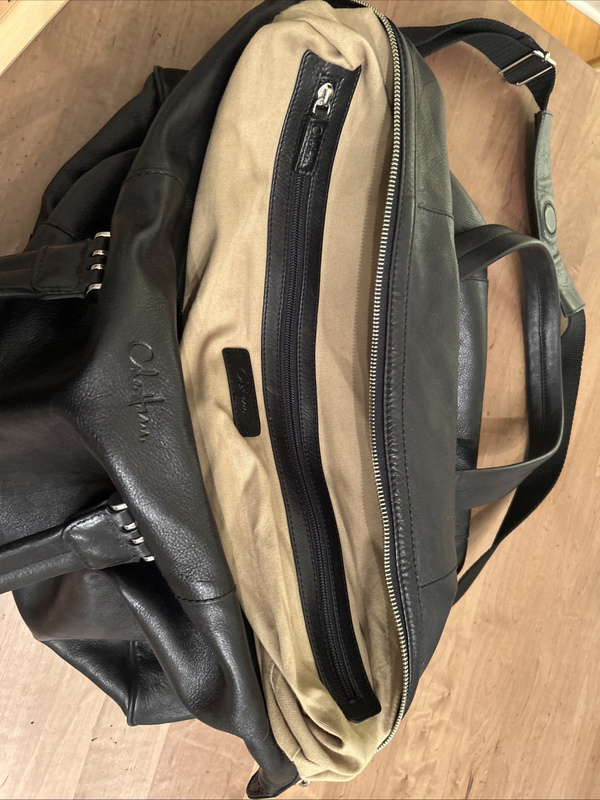 COLE HAAN MENS BLK LEATHER WEEKENDER Duffle BAG / Beautiful