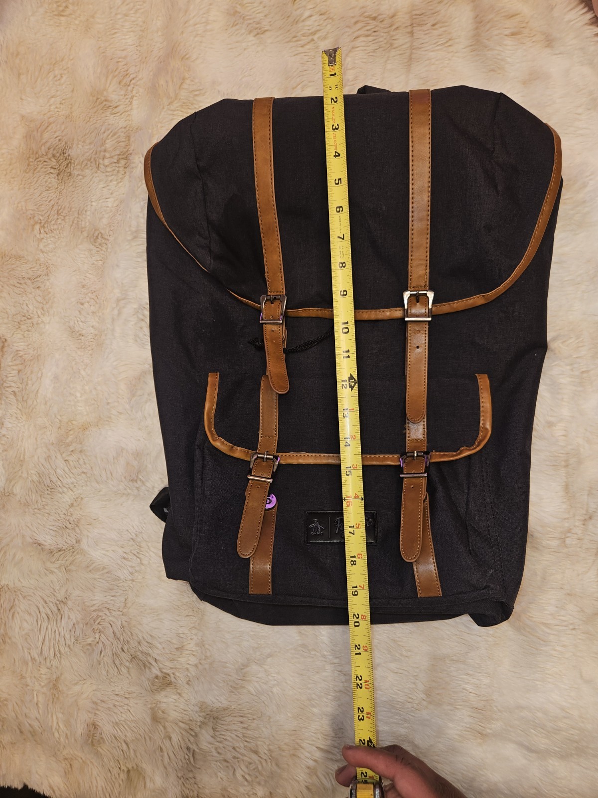 Original Penguin Black Backpack Brown Buckle Adjustable Padded Straps Men