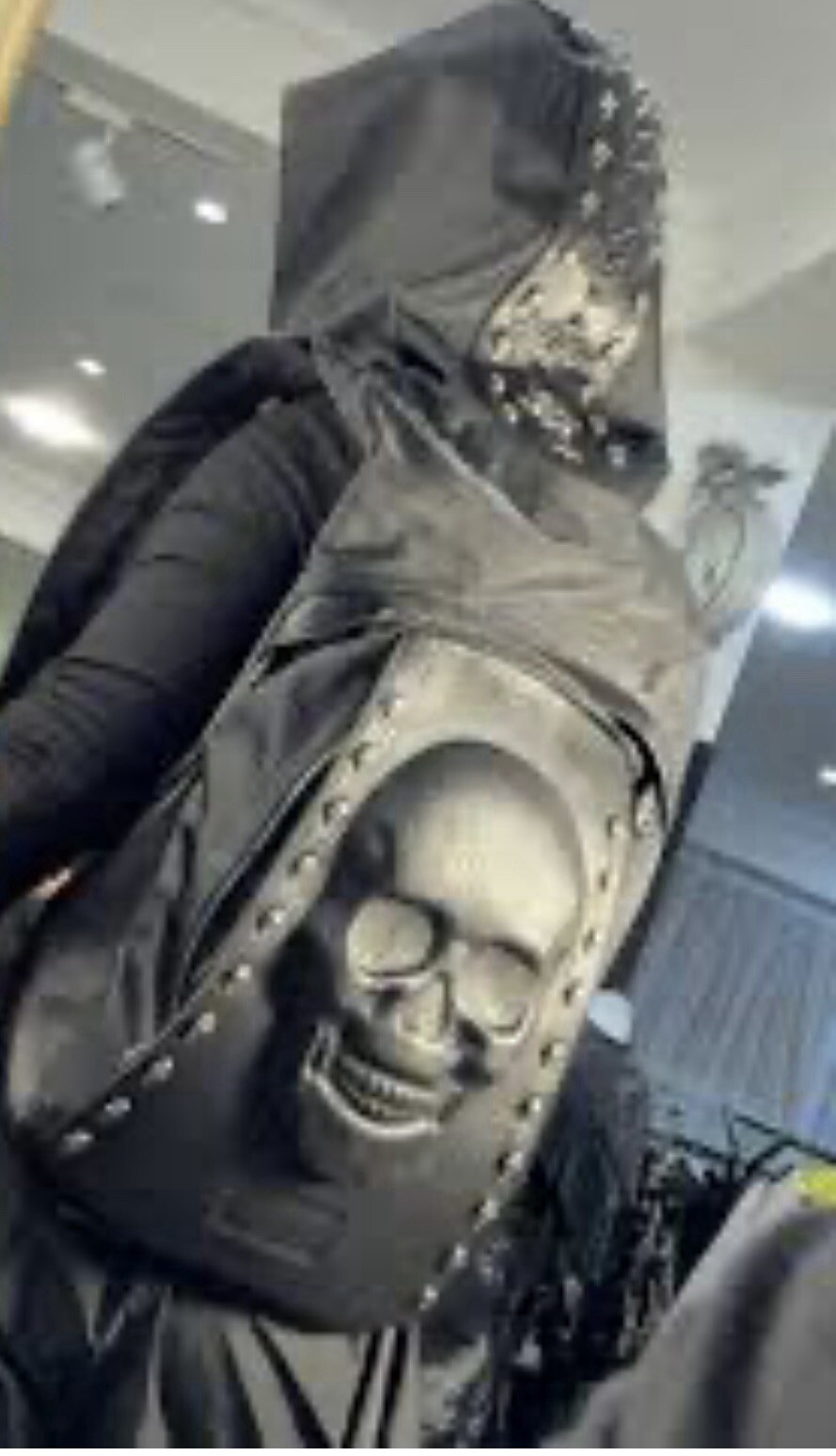Complex 3D Spiked Skull Hooded Backpack, Gothic Pu Leather Biker Bag