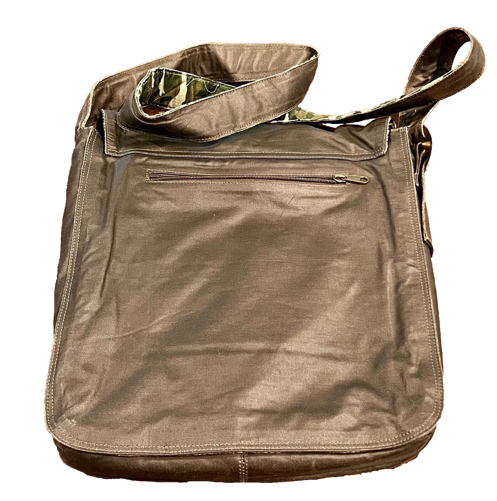 Messenger Shoulder Bag Canvas Faux Leather Flap with Camo Lining