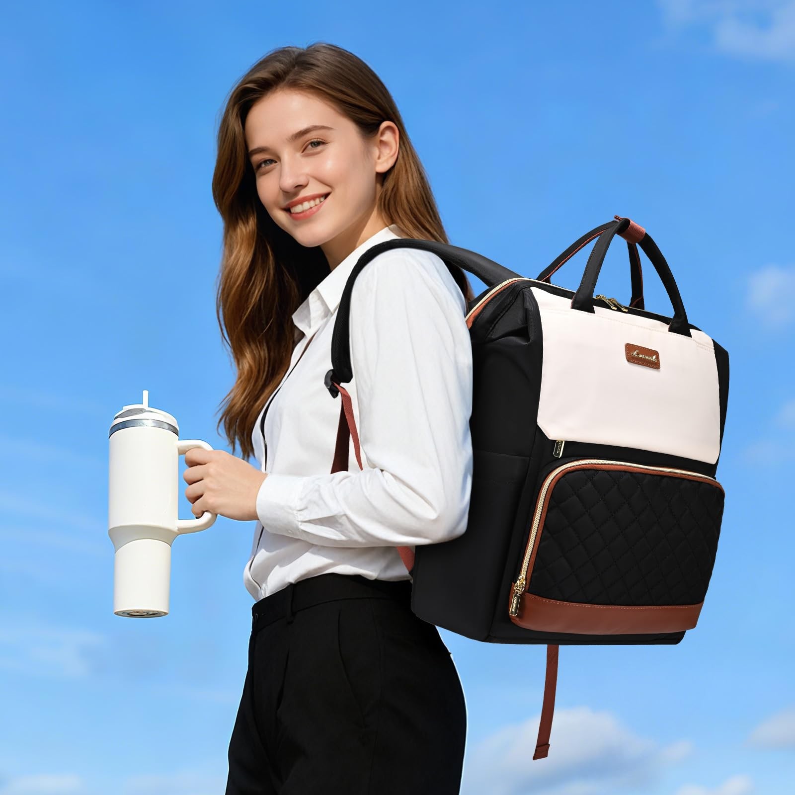 LOVEVOOK 15.6 inch Waterproof Laptop Backpack Women Tumbler Holder Purse