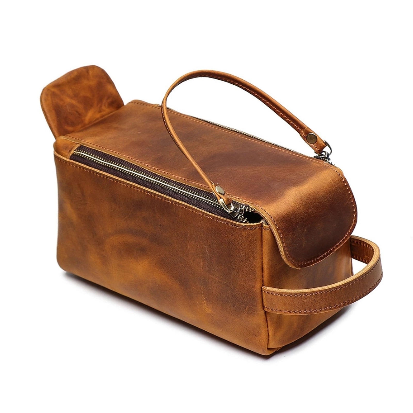 The Tannery Genuine Leather Toiletry Bag For Men & Women, Yellow Brown