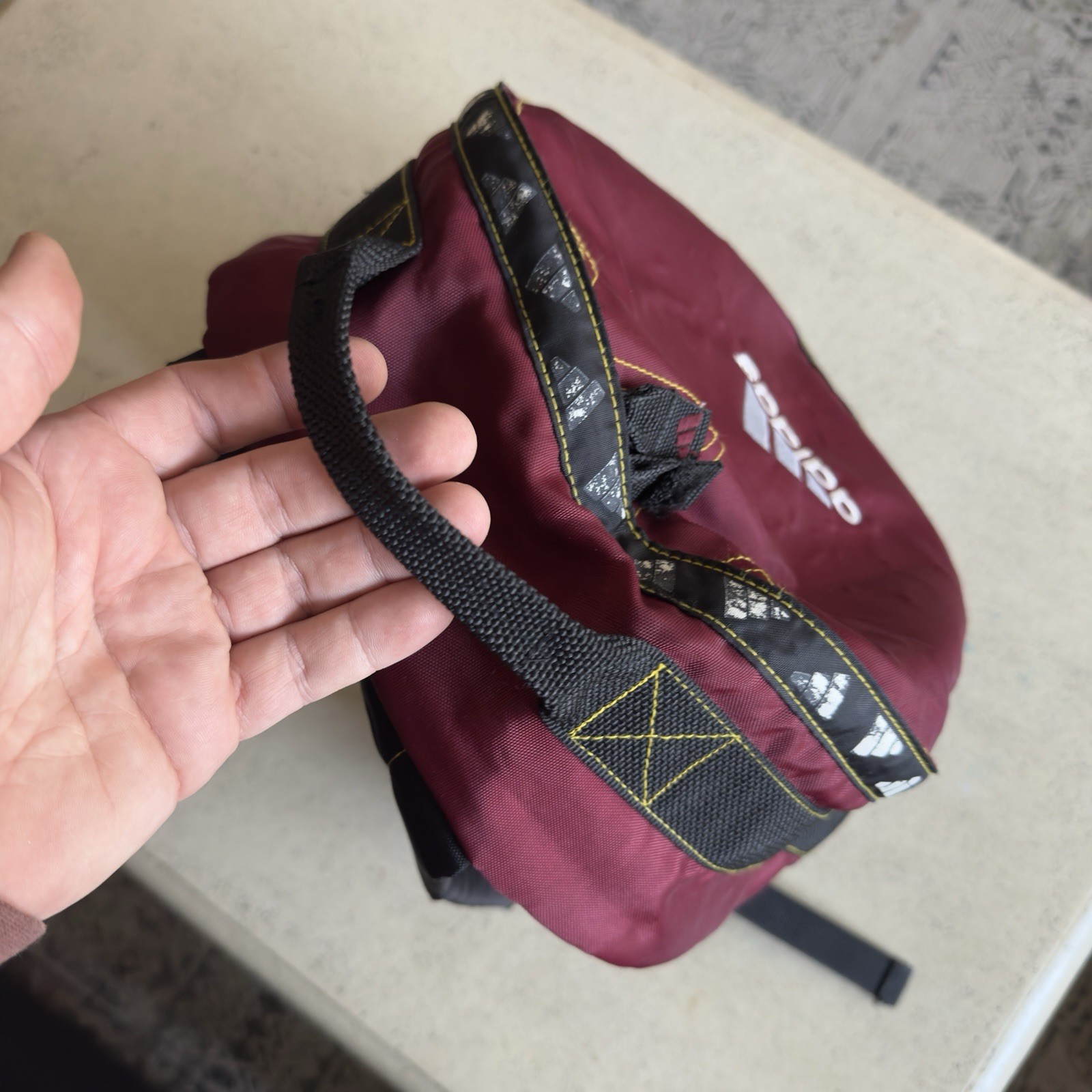 Vintage adidas 90s Backpack Burgundy Retro Sports Bag Tape 3 Stripe 18x13x7