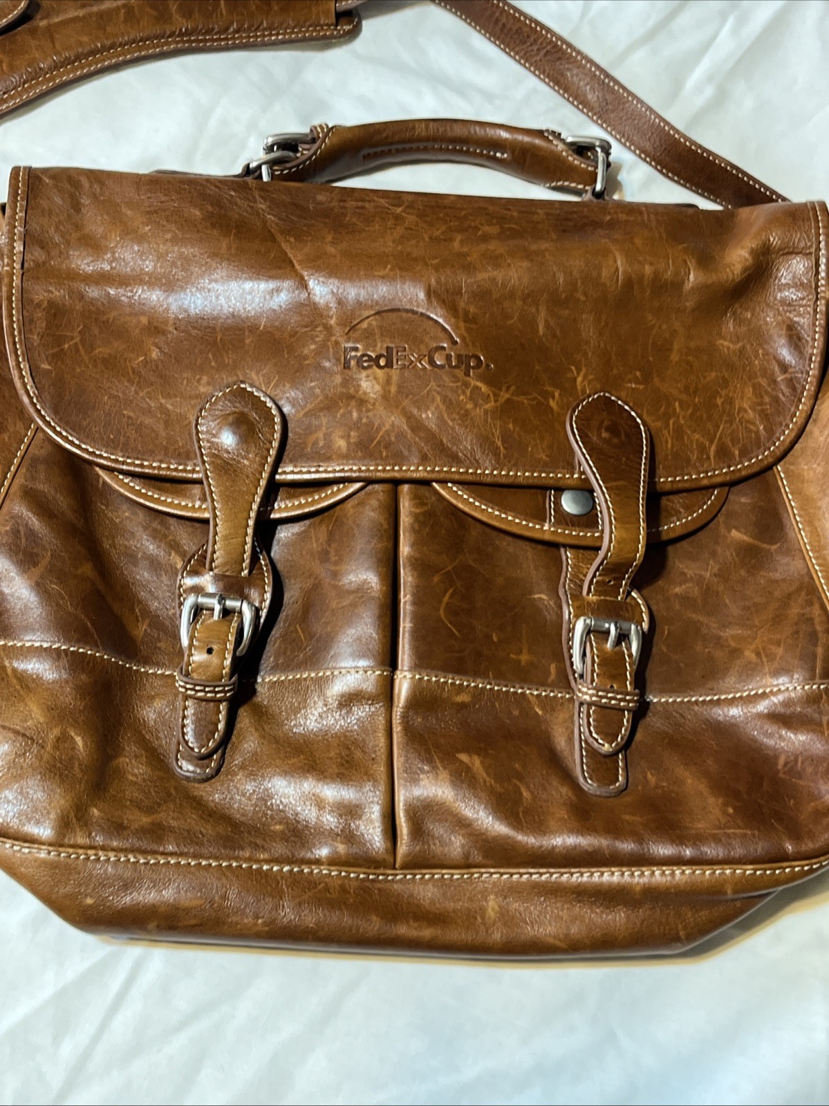 Barrington Leather Messenger Bag FedEx Cup PGA Tour Briefcase Brown