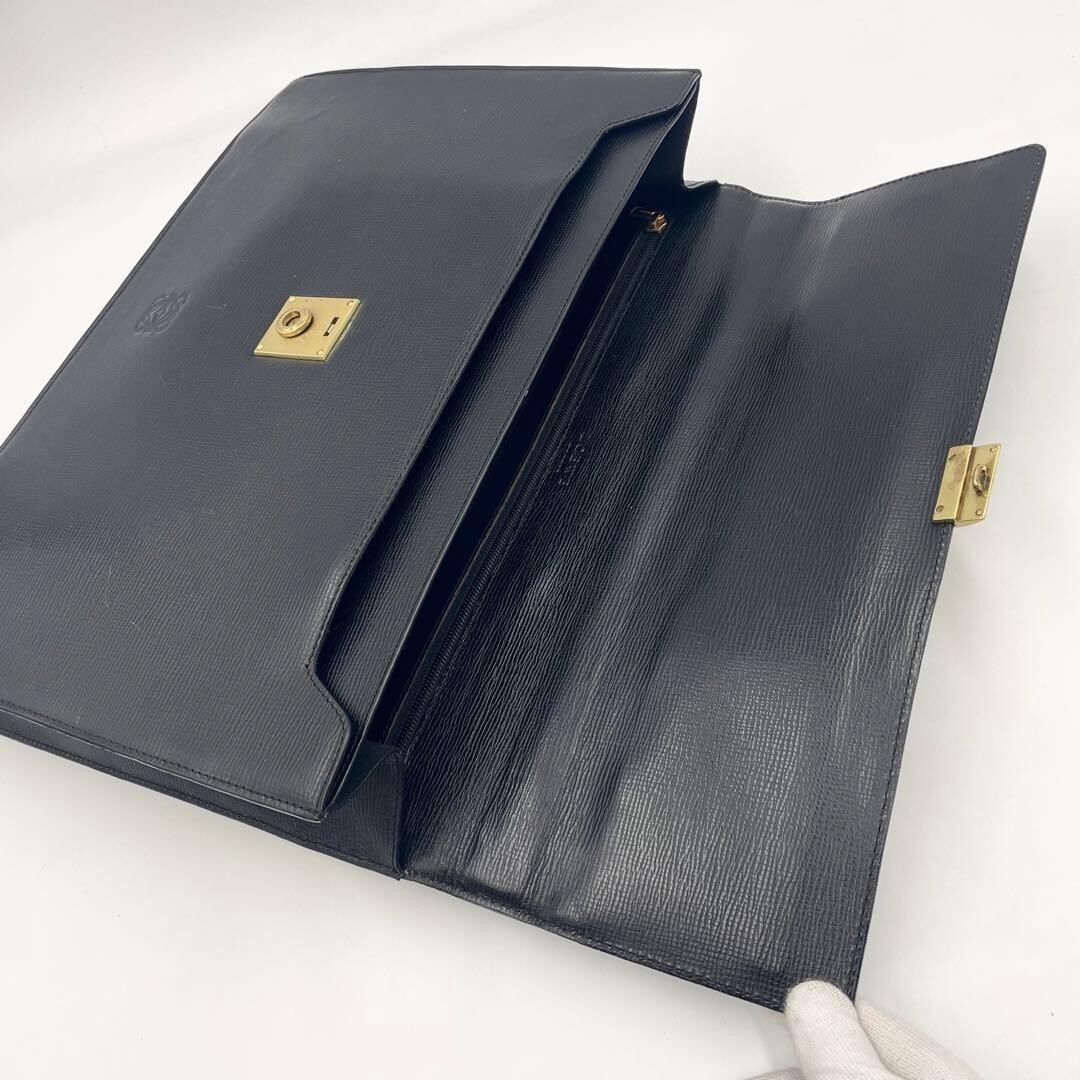 LOEWE Anagram Black Leather Briefcase Business Bag A4 PC Storage Auth