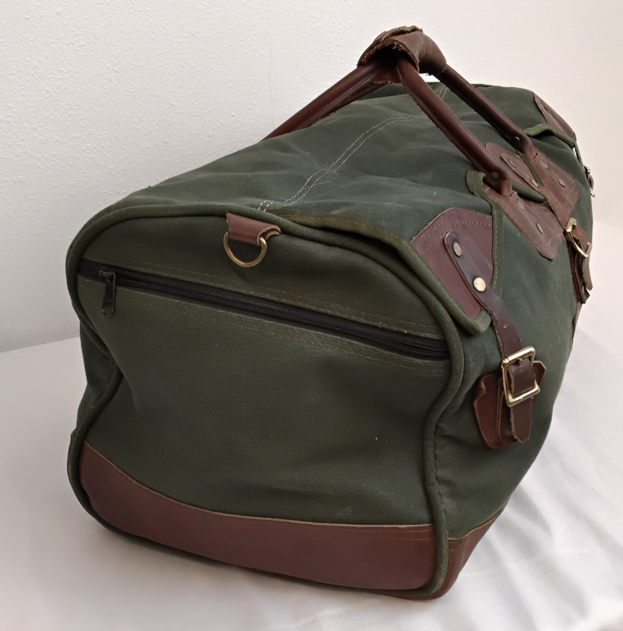 Orvis Battenkill Duffle Bag Canvas + Leather Green Brown Trim Vintage *J5828