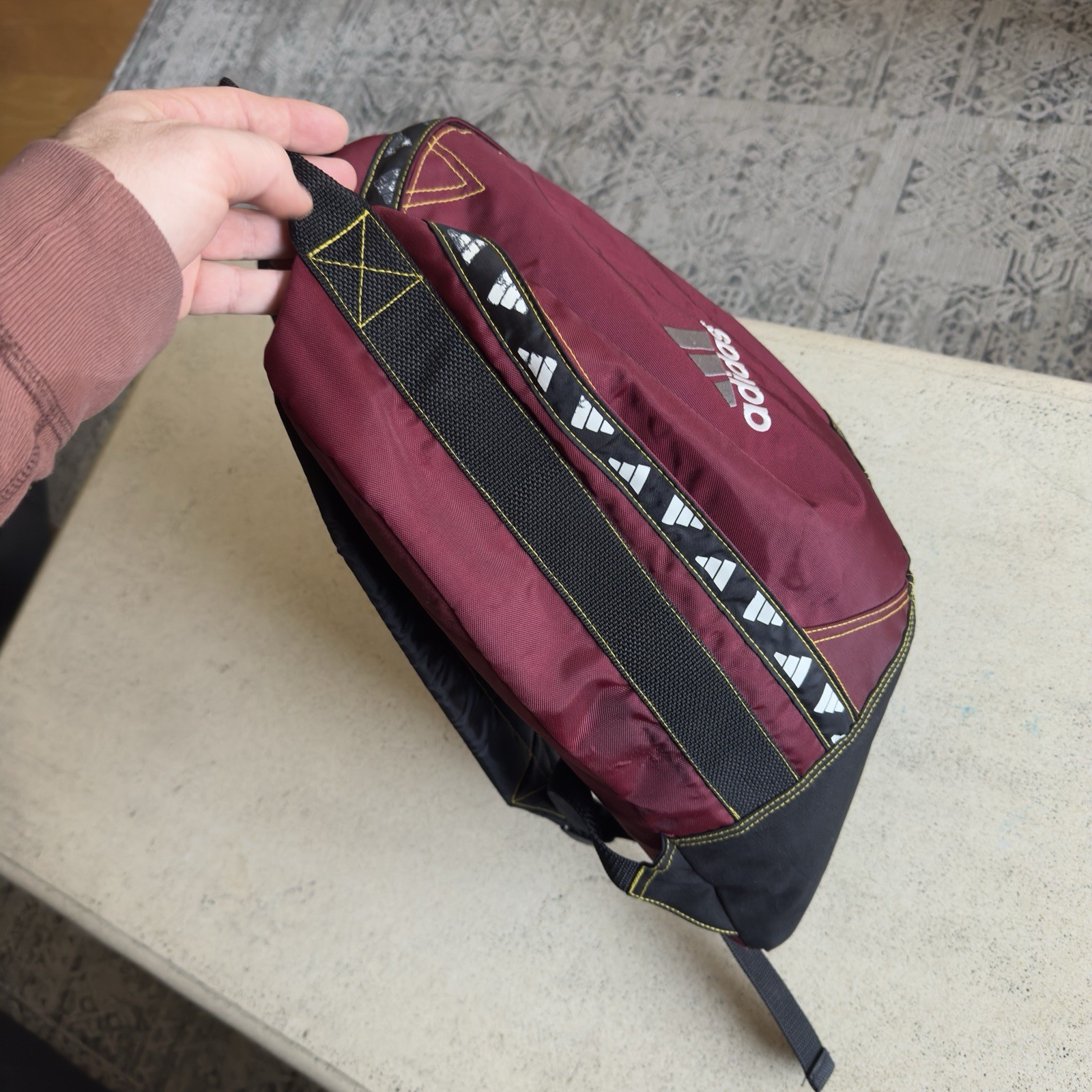 Vintage adidas 90s Backpack Burgundy Retro Sports Bag Tape 3 Stripe 18x13x7