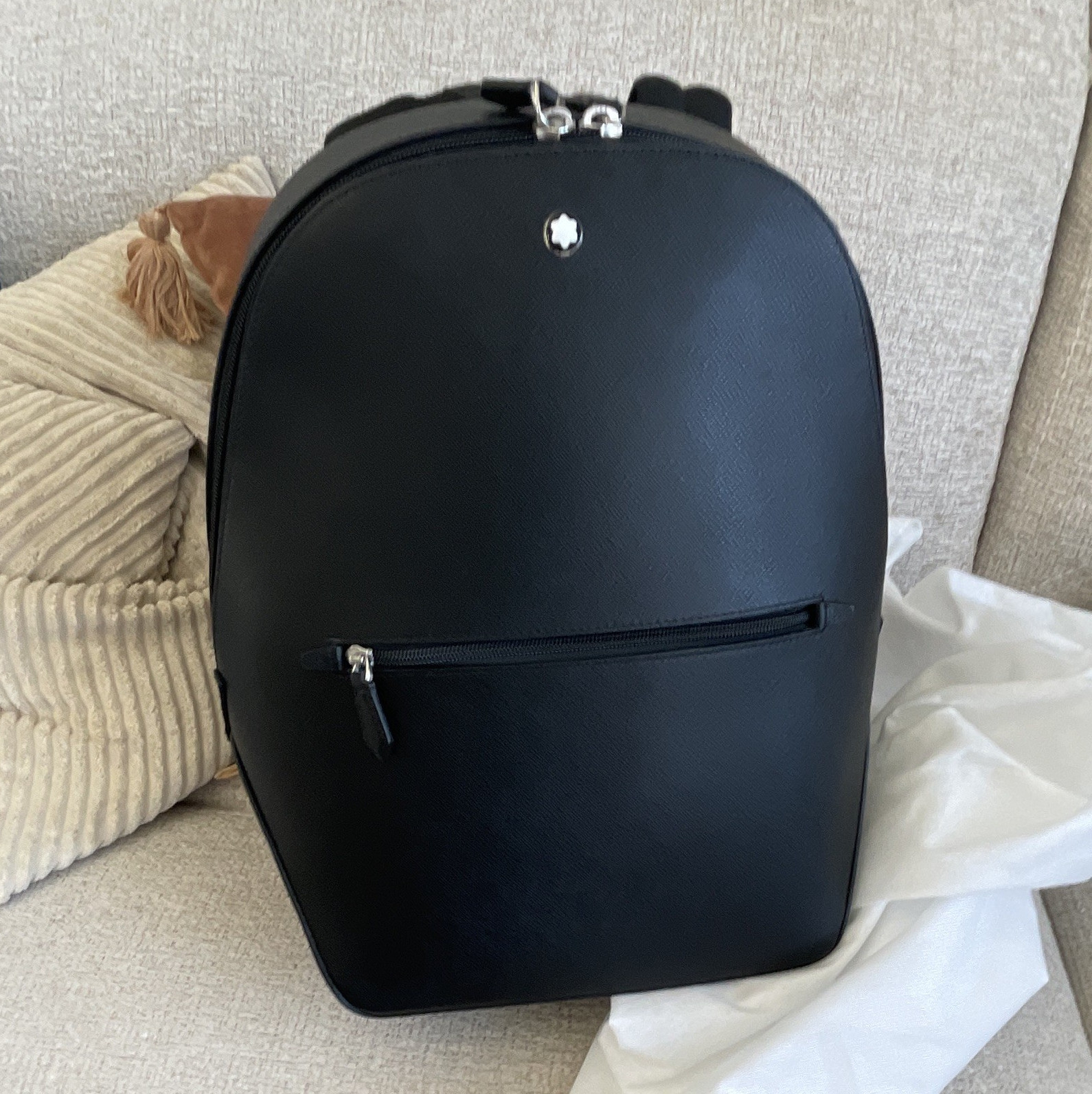 Montblanc Men’s Black Backpack Zip Closure Padded Adjustable Strap Pockets