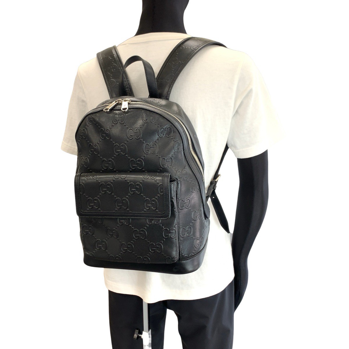 GUCCI GG emboss 658579 Backpack Backpack Black Black SilverHardware leather GG