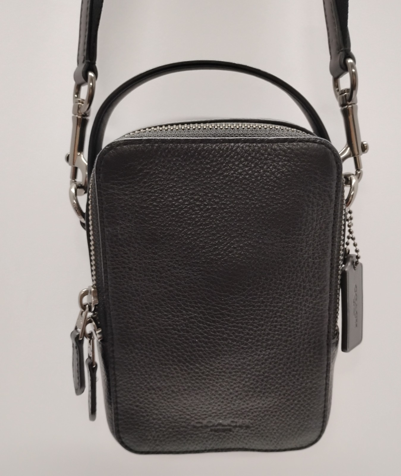 Coach C3147 Top Handle Crossbody Bag Black Leather Gunmetal Hardware