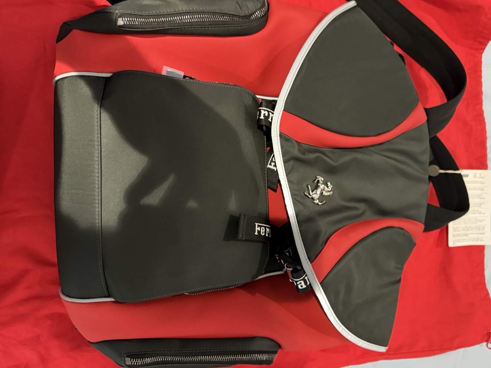 Ferrari Red/Black Solid Backpack w/ Zip & Buckle Closure, Adjustable Straps