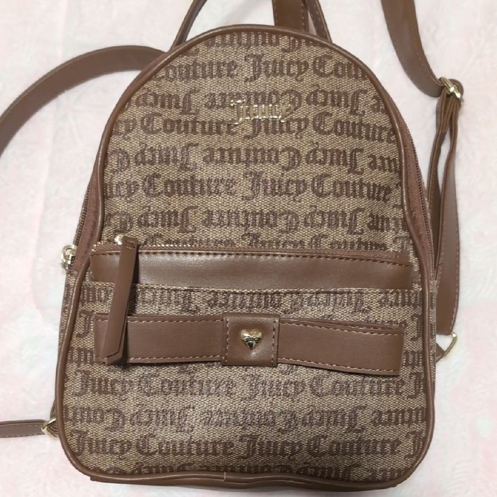 Juicy Couture Brown Logo Mini Backpack with Bow Accent