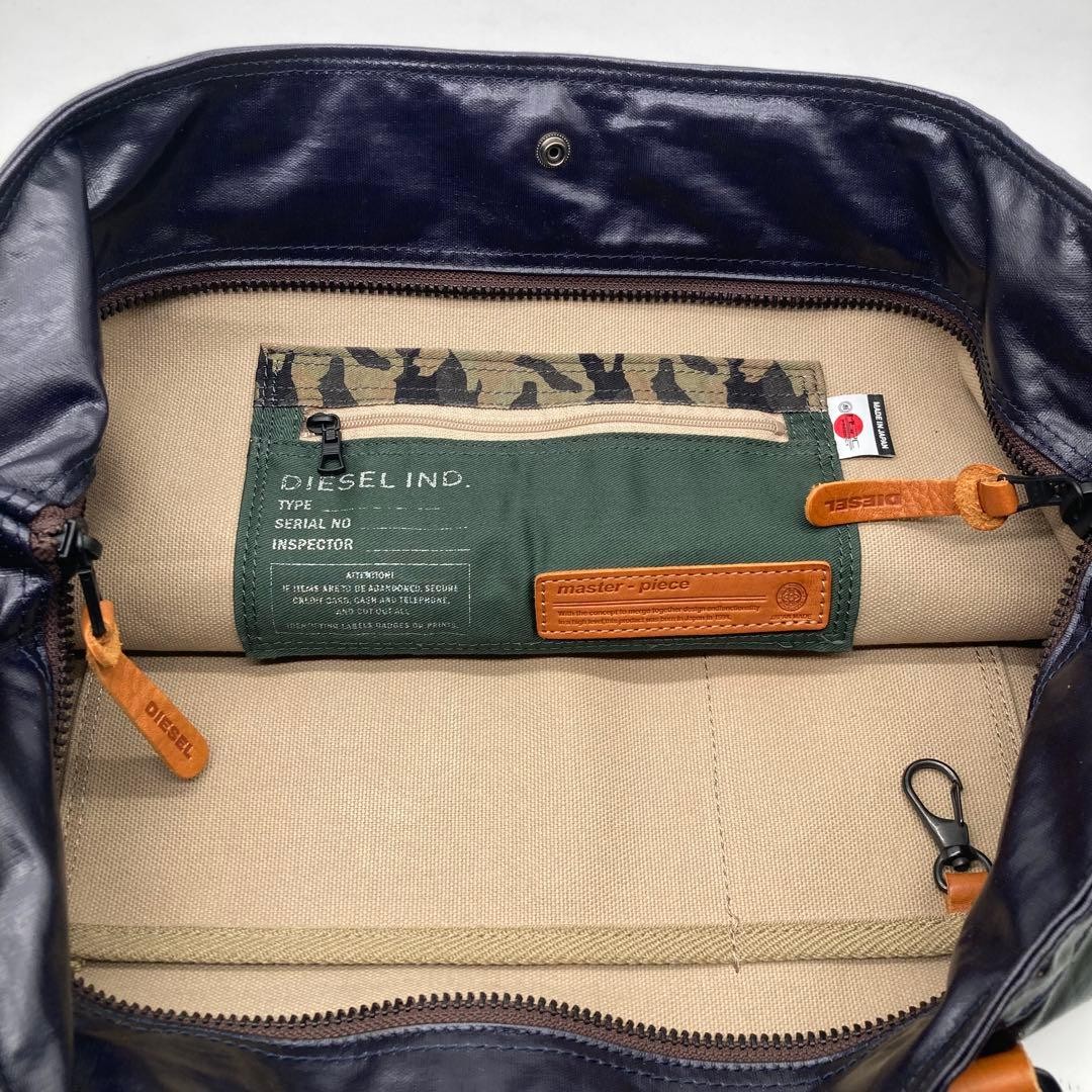 Master-Piece Navy Leather Tote Bag Men Unisex Travel Business